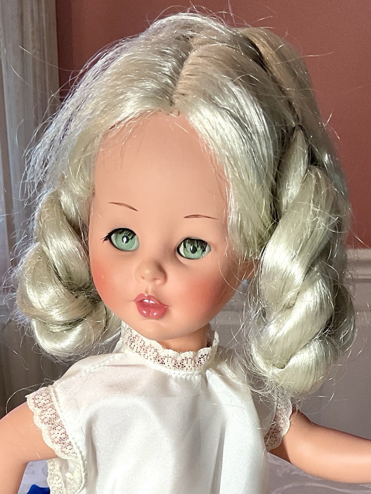 Vintage Furga Doll Italy Platinum Blonde Silver Hair Green Eyes Working Cry Box