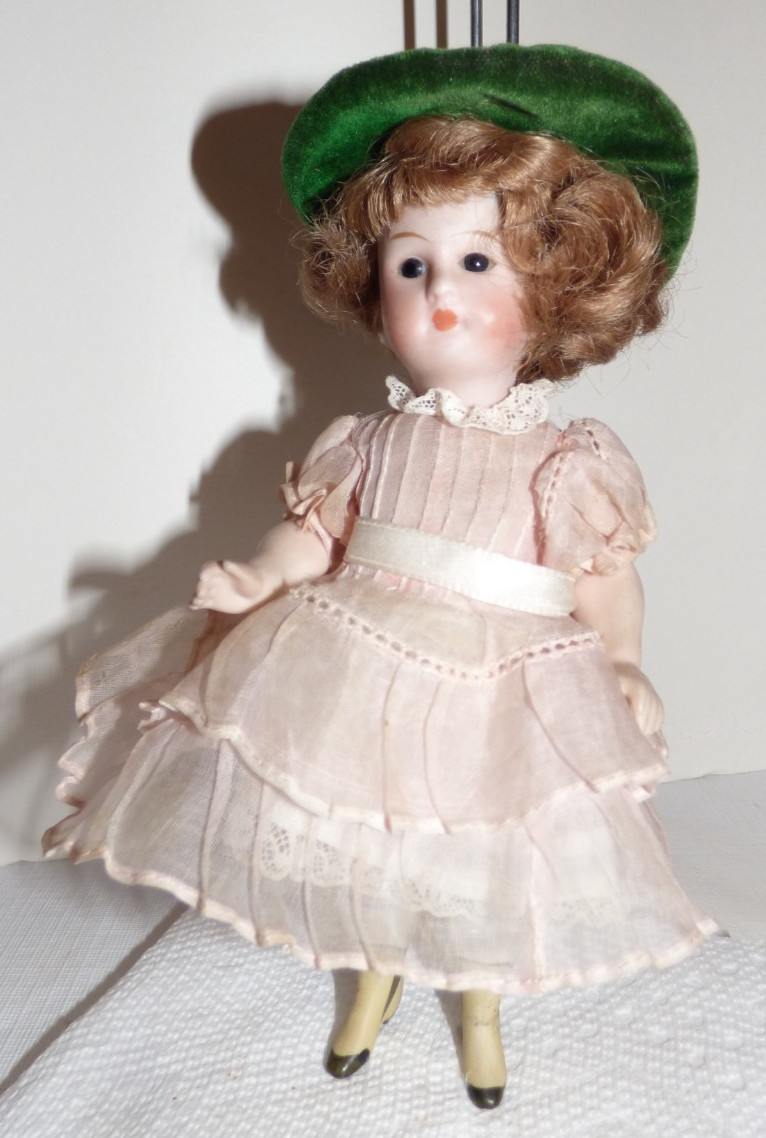 Antique/mystery 7 1/2” All Bisque Doll Socket/ Chunky /Yellow Boots Euc