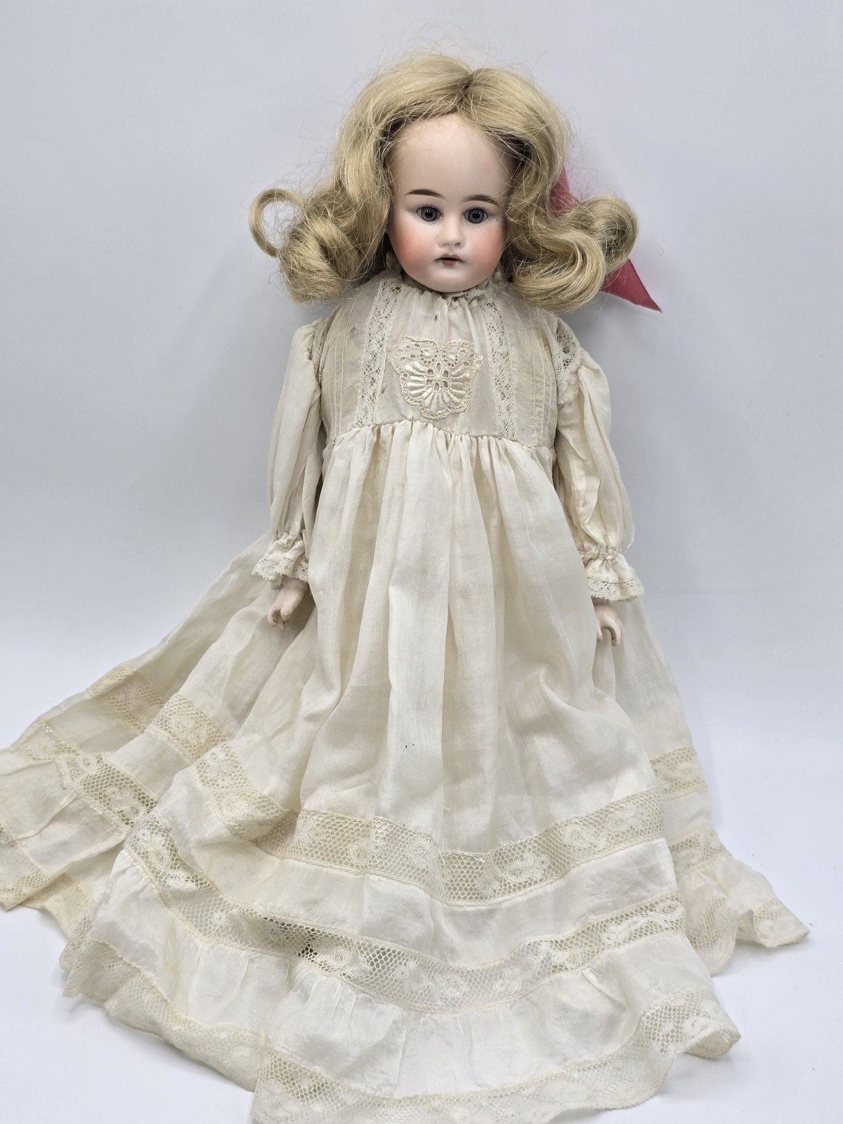 Antique German Bisque Doll Kestner G 1/2 Kid Leather Body 17″