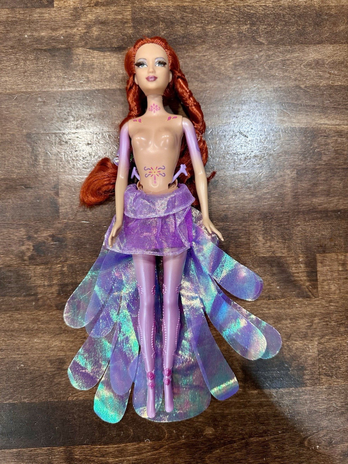1999 Barbie Fairytopia Fairy Lenara Doll Red Hair Rooted Lashes No Wings Tattoos