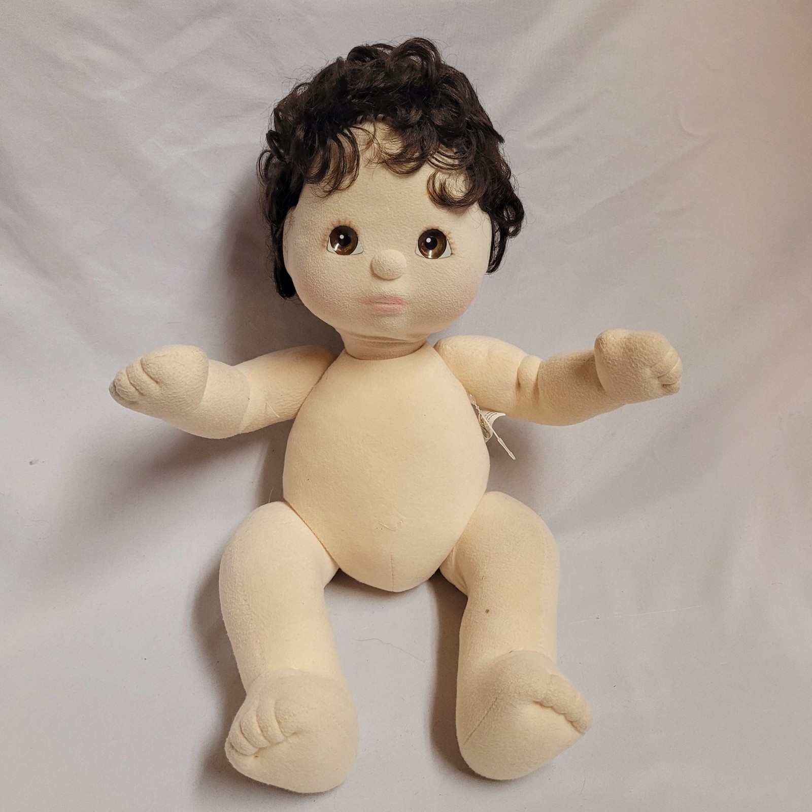 Sample? Signed Vintage 1985 Mattel My Child Plush Doll Boy Dark Hair Brown Eyes