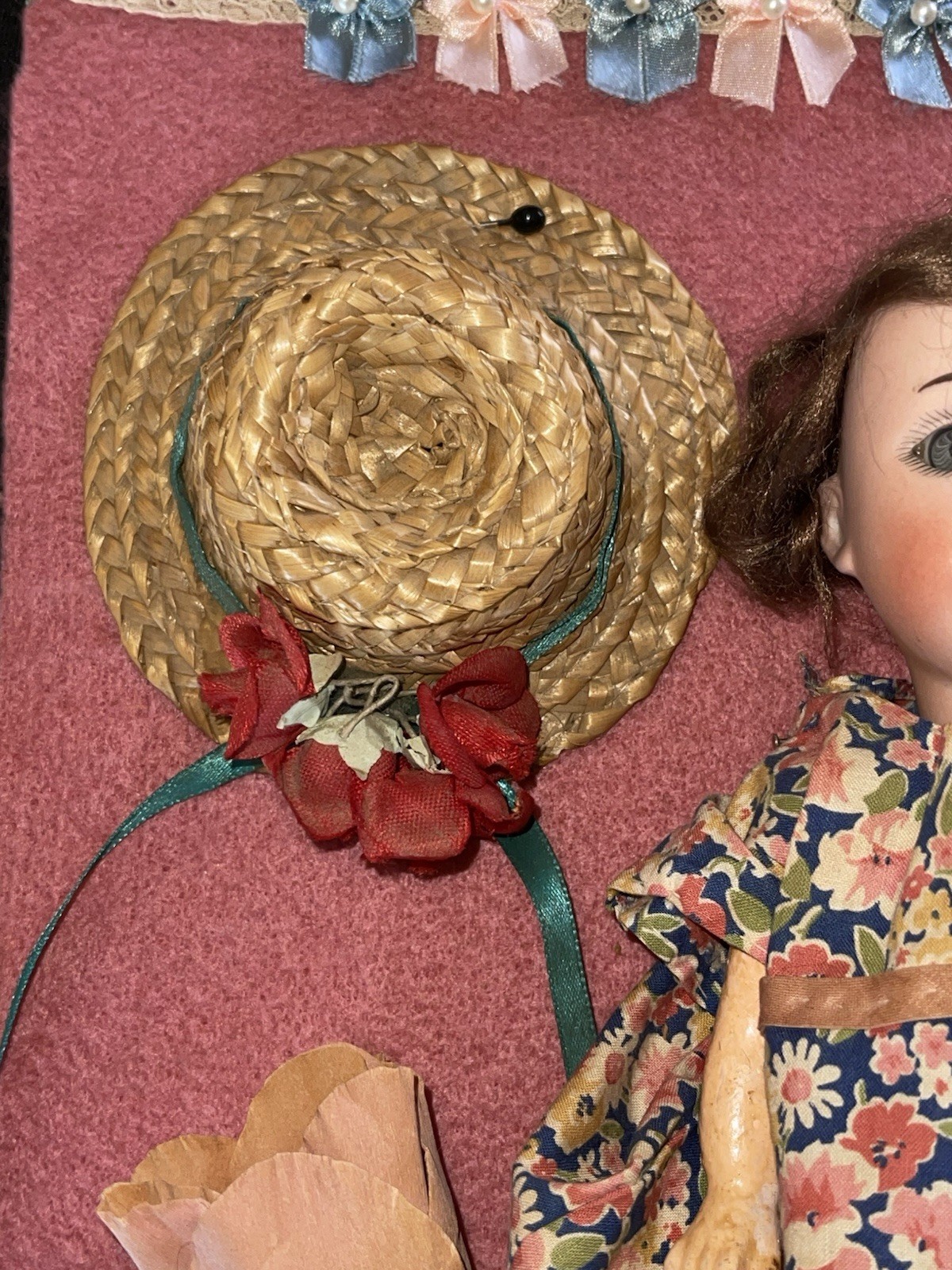 Antique Schoenau & Hoffmeister Bisque Head Doll Shadowbox Display Folk Art