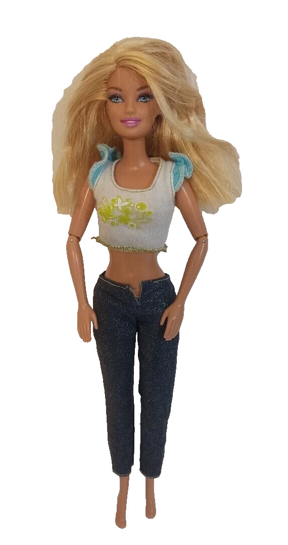 Mattel Barbie Doll Fashion Half Top Sleeveless Capri Jeans Has Cut No Shoes 12″