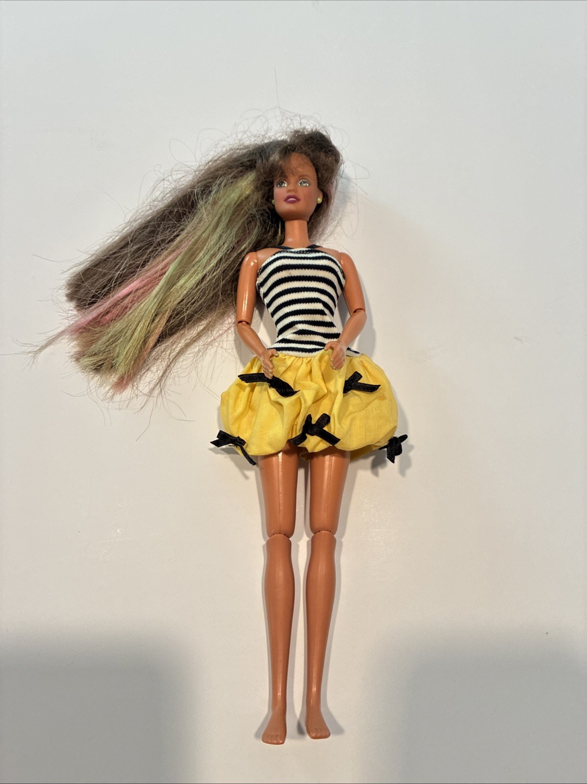 Barbie Doll Brown Pink Green Long Hair Articulated 1993 Open Smile Brunette