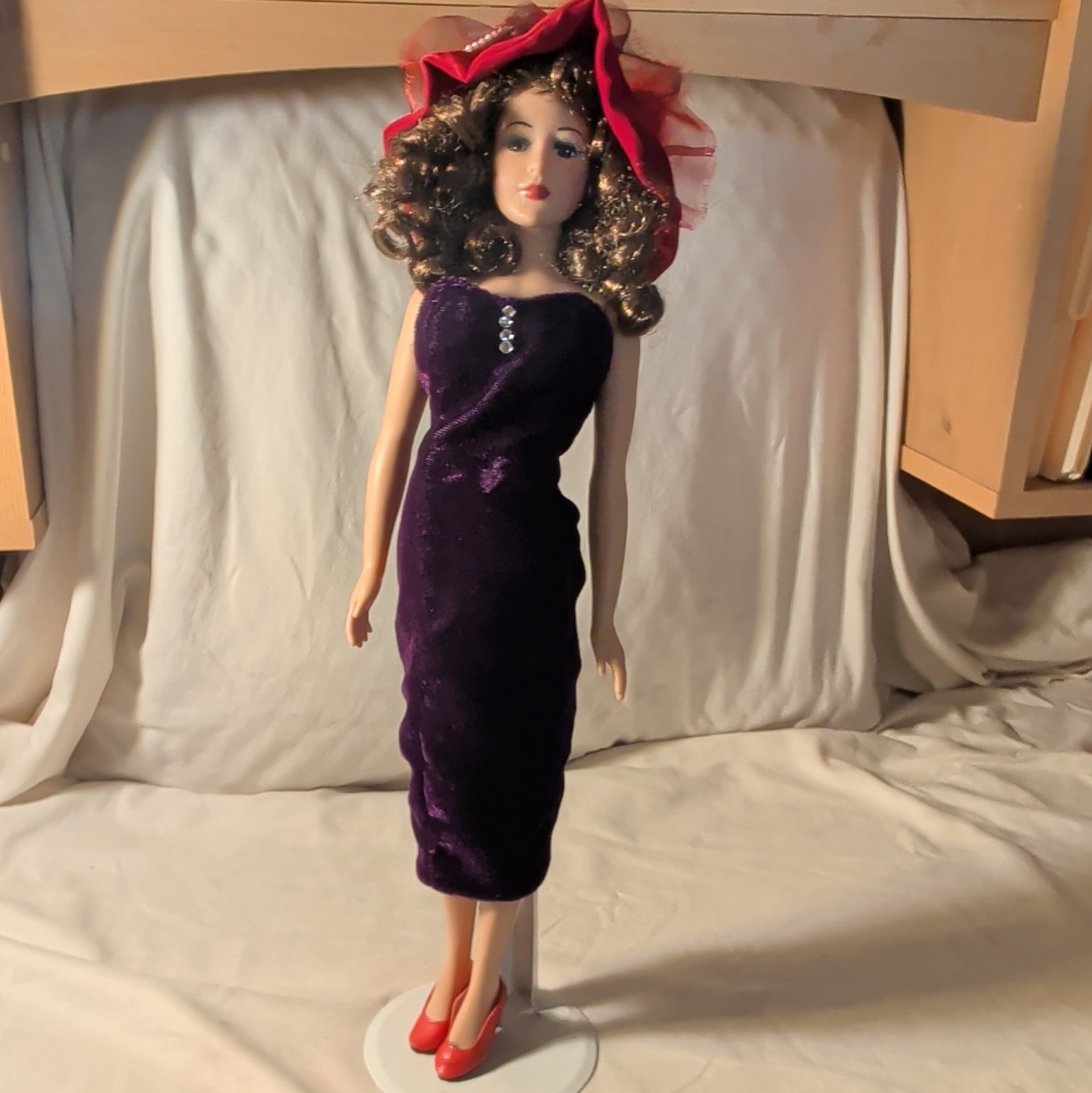 CAT Trading Corp 20in Red Hat Lady Doll Hat Outfit Purple Coat Removable RH406