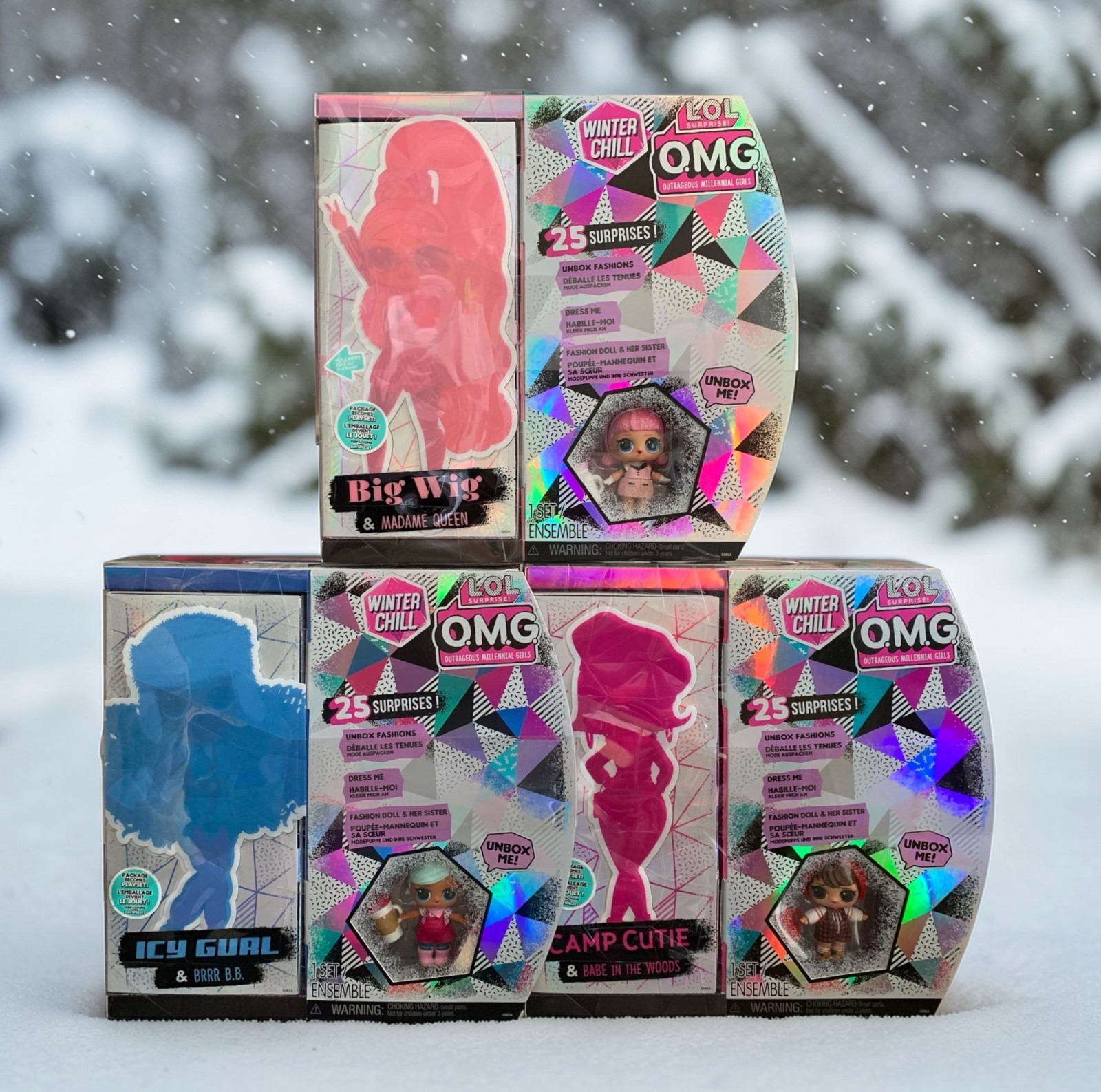 3 Pack LOL Surprise OMG Winter Chill Doll Set Big Wig, Icy Gurl, Camp Cutie NEW