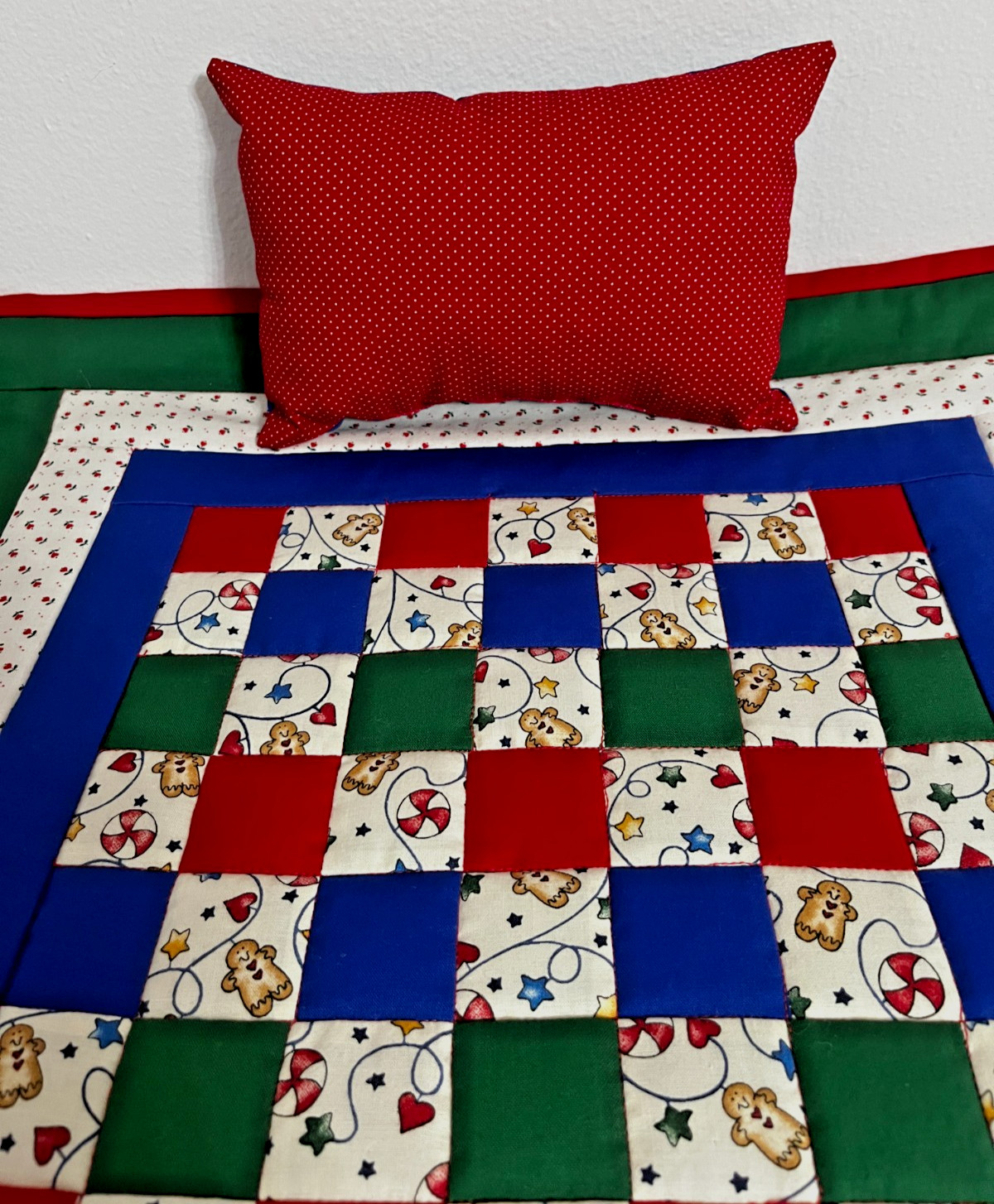 Gingerbread Handmade 2 Pc Doll Bedding Set – Patchwork Quilt & Pillow Cotton New