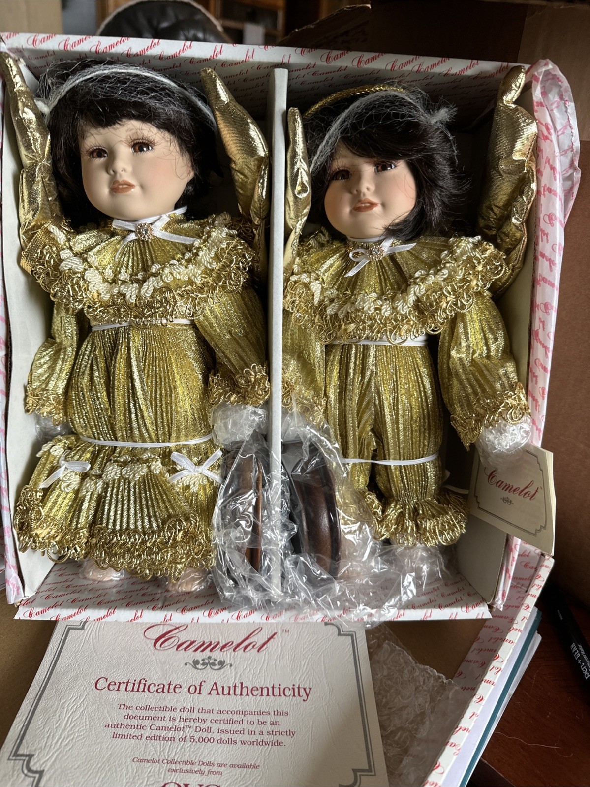 Camelot 10 Inch Angel Dolls. Boy And Girl New In Box With COA For Both. 1996.