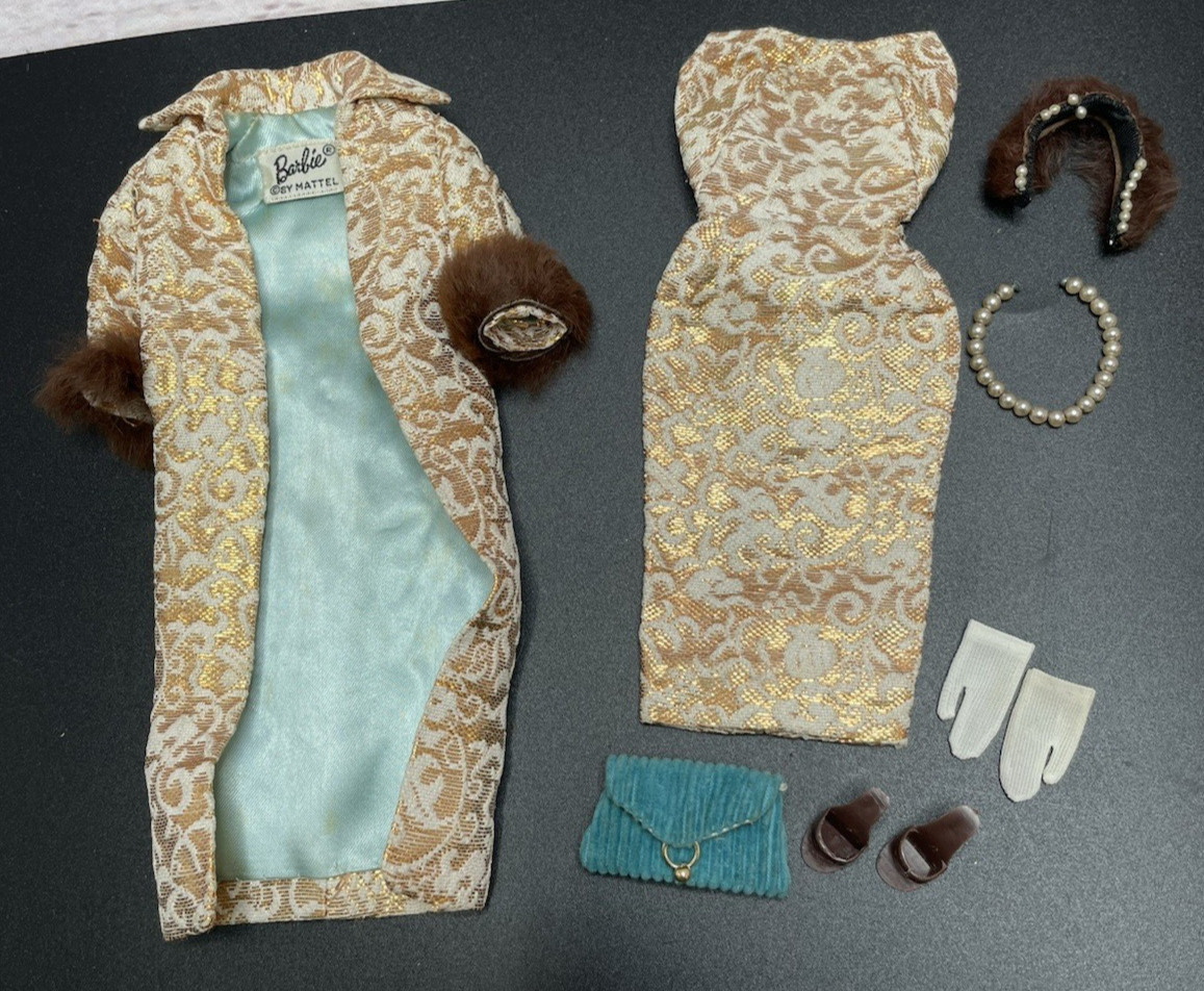 VINTAGE BARBIE DOLL OUTFIT EVENING SPLENDOR #961 ORIG DRESS COAT HAT PURSE SHOES