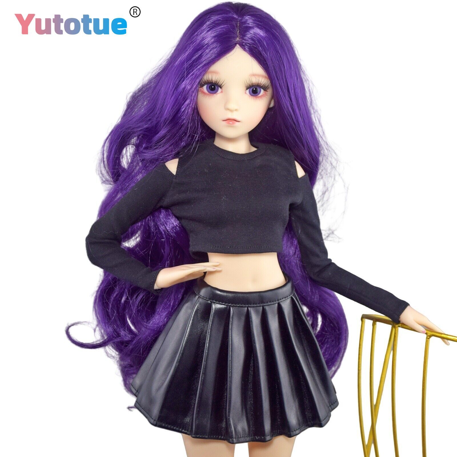 Yutotue 60cm Purple Eyes Girl Doll with Wig Clothes Skirt Shoes Set BJD DOLL Toy