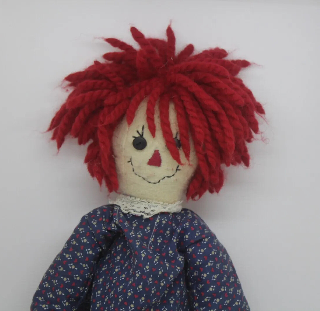 Collectible Vintage Large 24” Handmade Cloth/Fabric Raggedy Andy Doll yarn hair