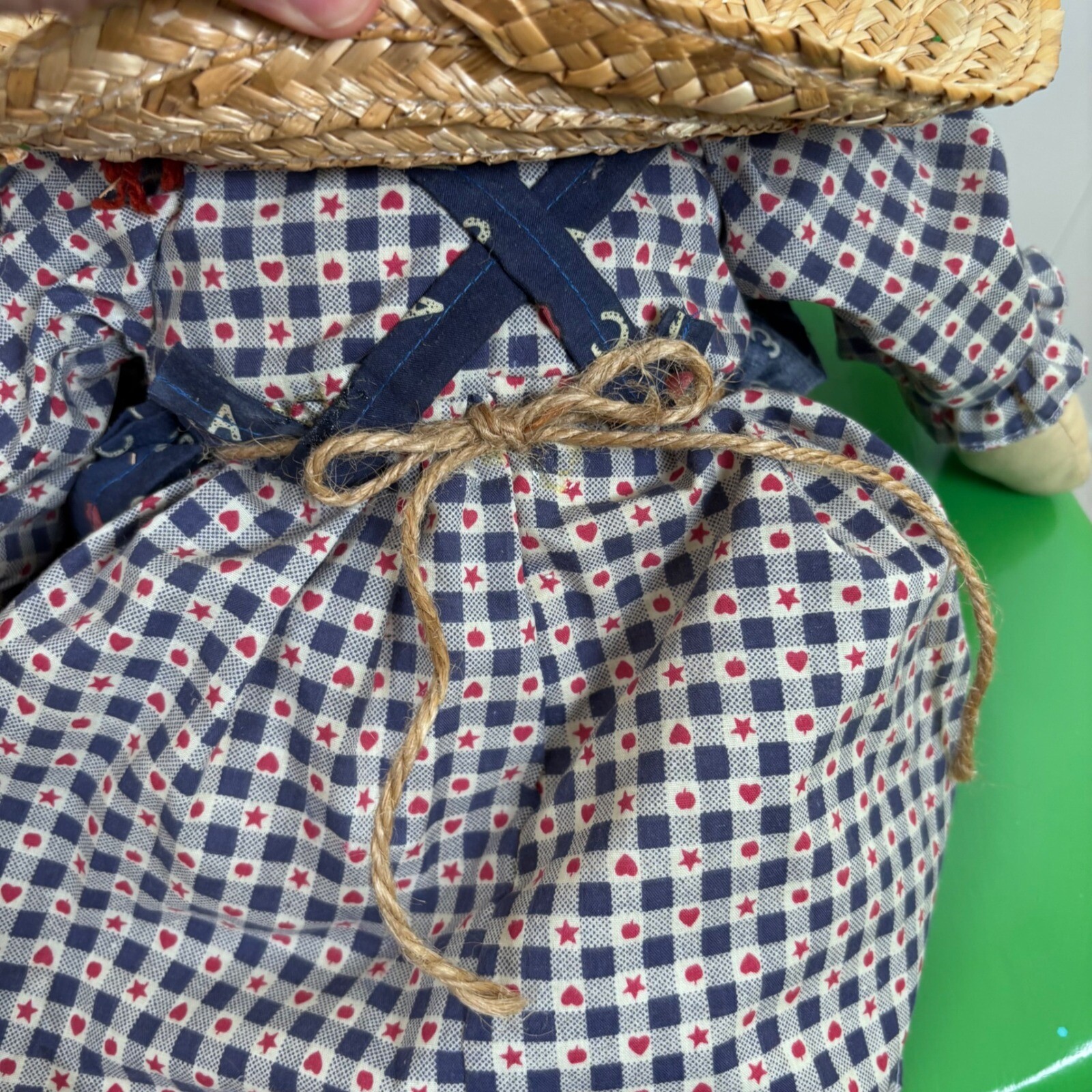 Vintage Handmade Rag Doll Country-core Decor Straw Hat ABC Dress 28″Decor