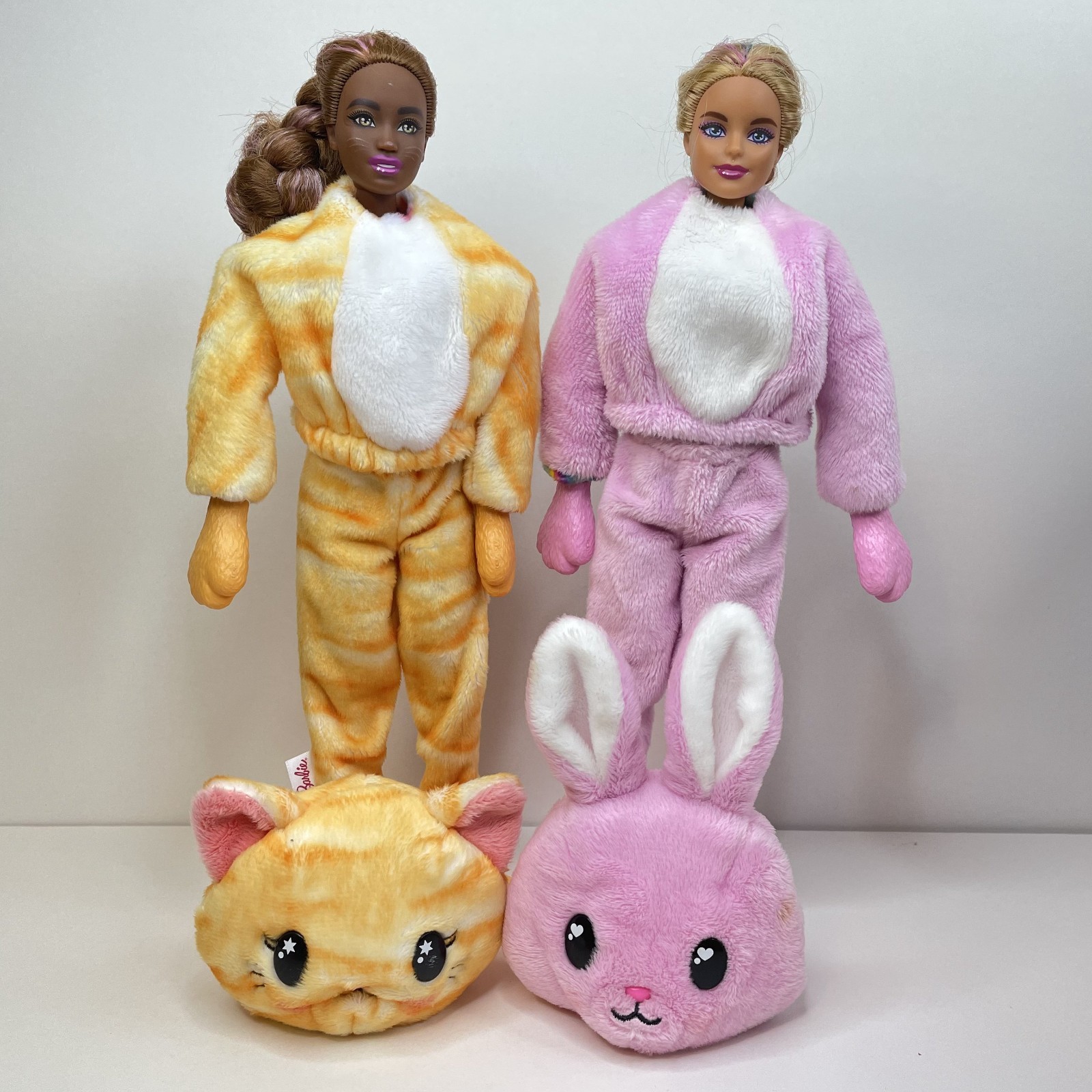Barbie Cutie Reveal Dolls: Plush Orange Cat & Pink Rabbit Costumes (Lot of 2)