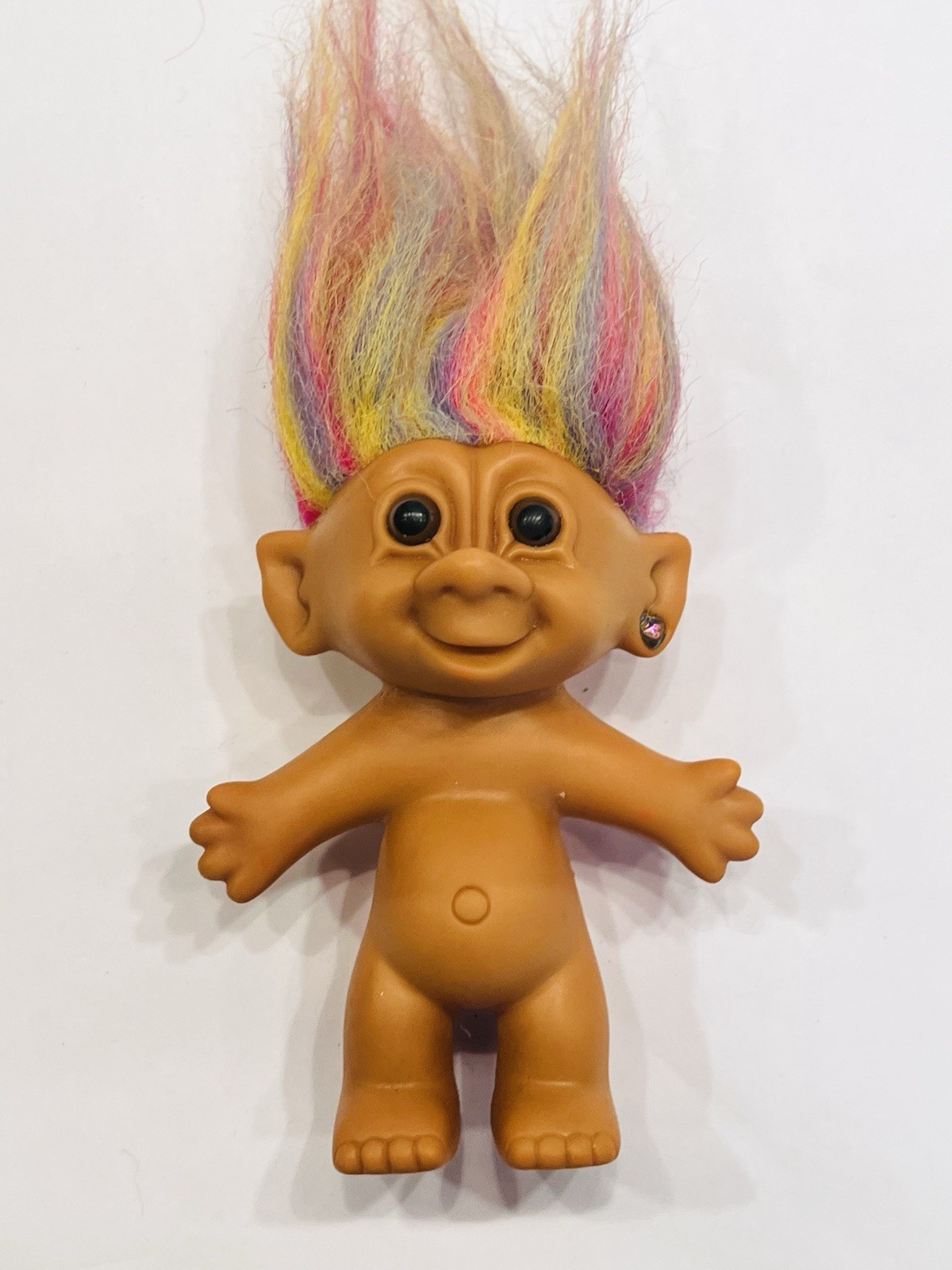 Vintage Bright of American Troll Doll Colorful Hair & Earring 1990s Toy BIN 53