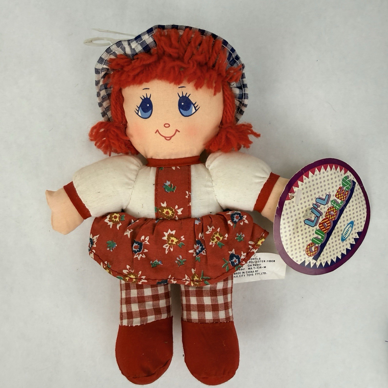 Vtg Lil Cuddles Doll Cititoy Soft Gingham Fabric Red Yarn Hair Ragdoll 7” W Tag