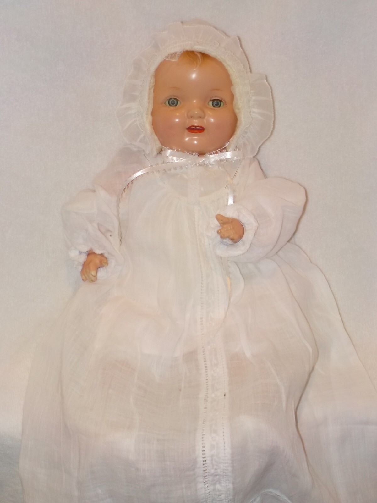 16″ Vintage Composition/Cloth Baby Doll Marked Petite Doll W/Tin Eyes