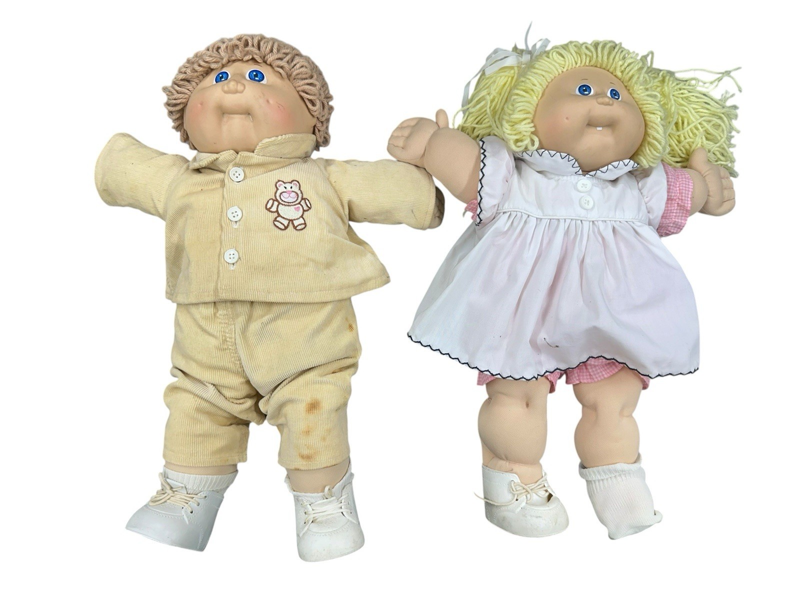 Lot Of 2 VTG 1982/83 Cabbage Patch Dolls Boy & Girl Blonde Brown Hair Blue Eyes