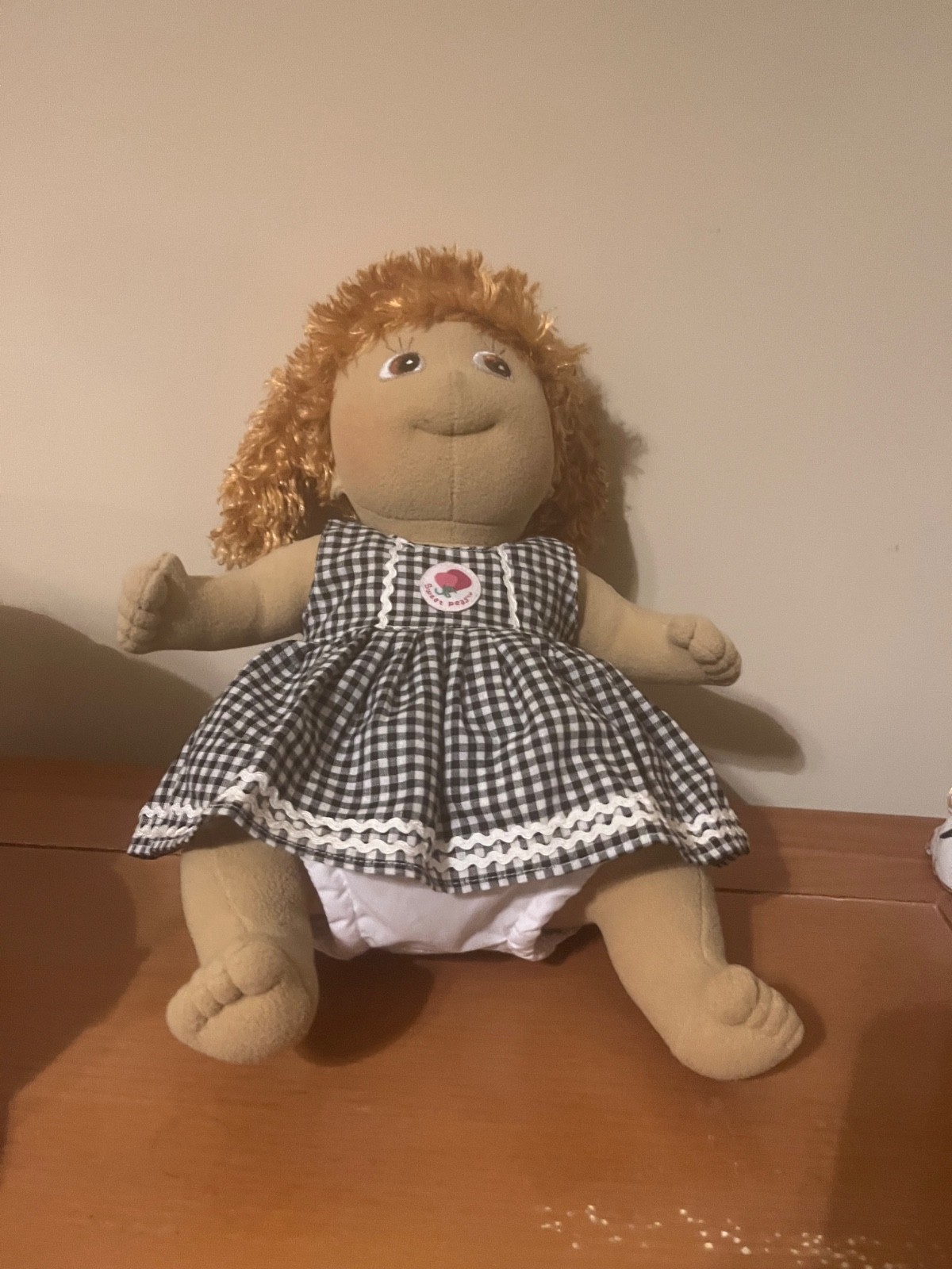 Sweet Pea Cloth Doll 13” Unimax Black And White Checkerboard Dress Orange Hair