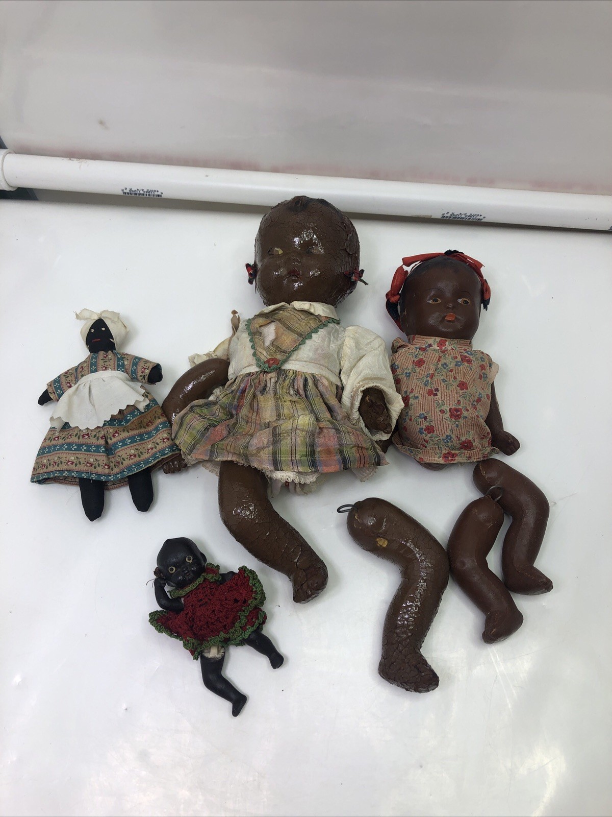 Lot of 4 Black/African/ Composition/Cloth Vintage Dolls for Parts/Repair-BC