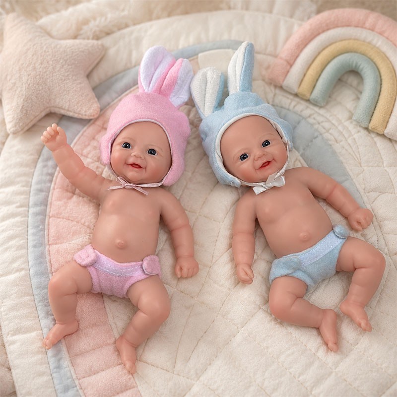 Lifelike Reborn Baby Dolls Twins Newborn Girls 8 Inch Full Body Silicone