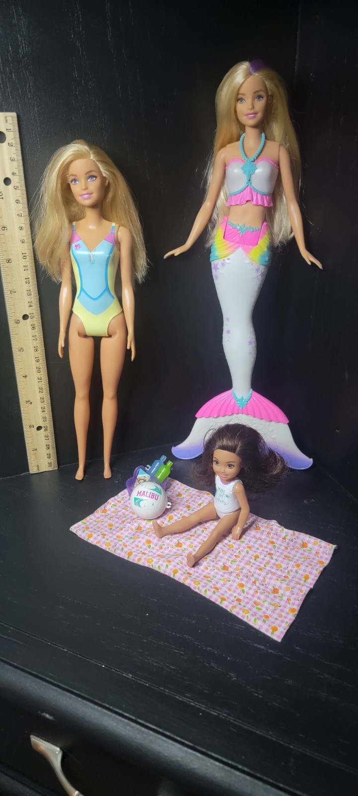Barbie Beach Day Lot 3 Dolls Mermaid, Chelsea, Includes Accessories