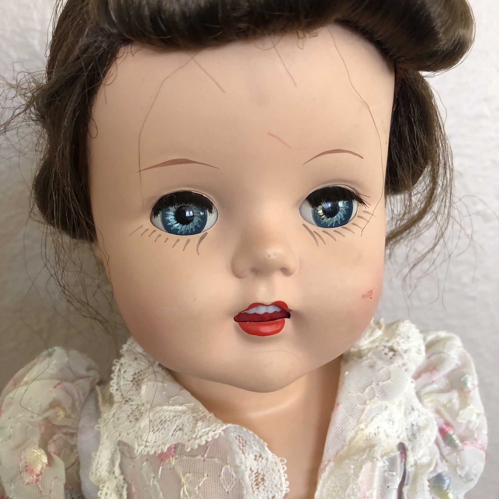 Vintage 20” Hard Plastic Walker Doll Sleepy Eyes Open Mouth Teeth Marked 210