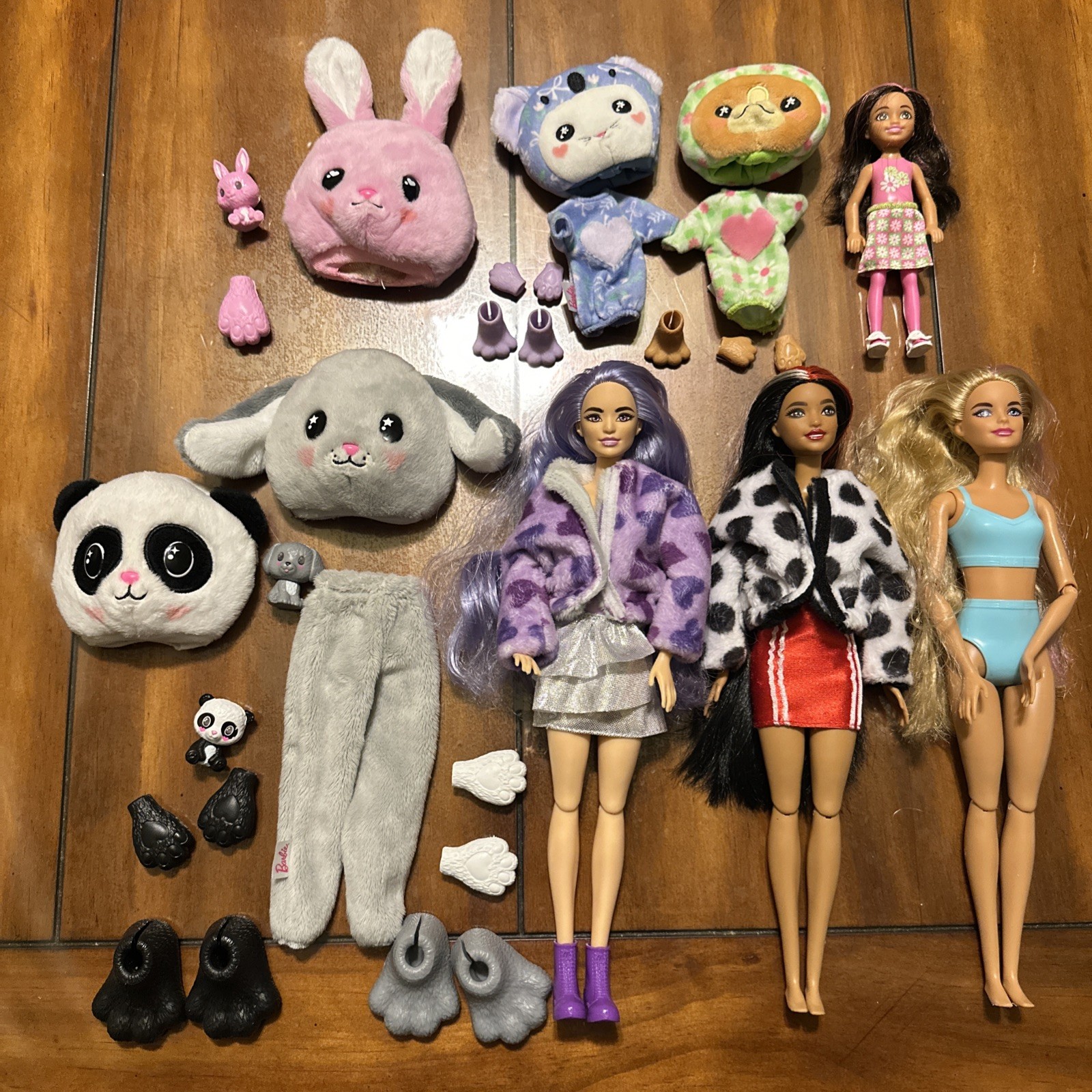 Lot 3 Cutie Reveal Articulated Barbie Dolls Puppy Bunny Panda And Mini Doll
