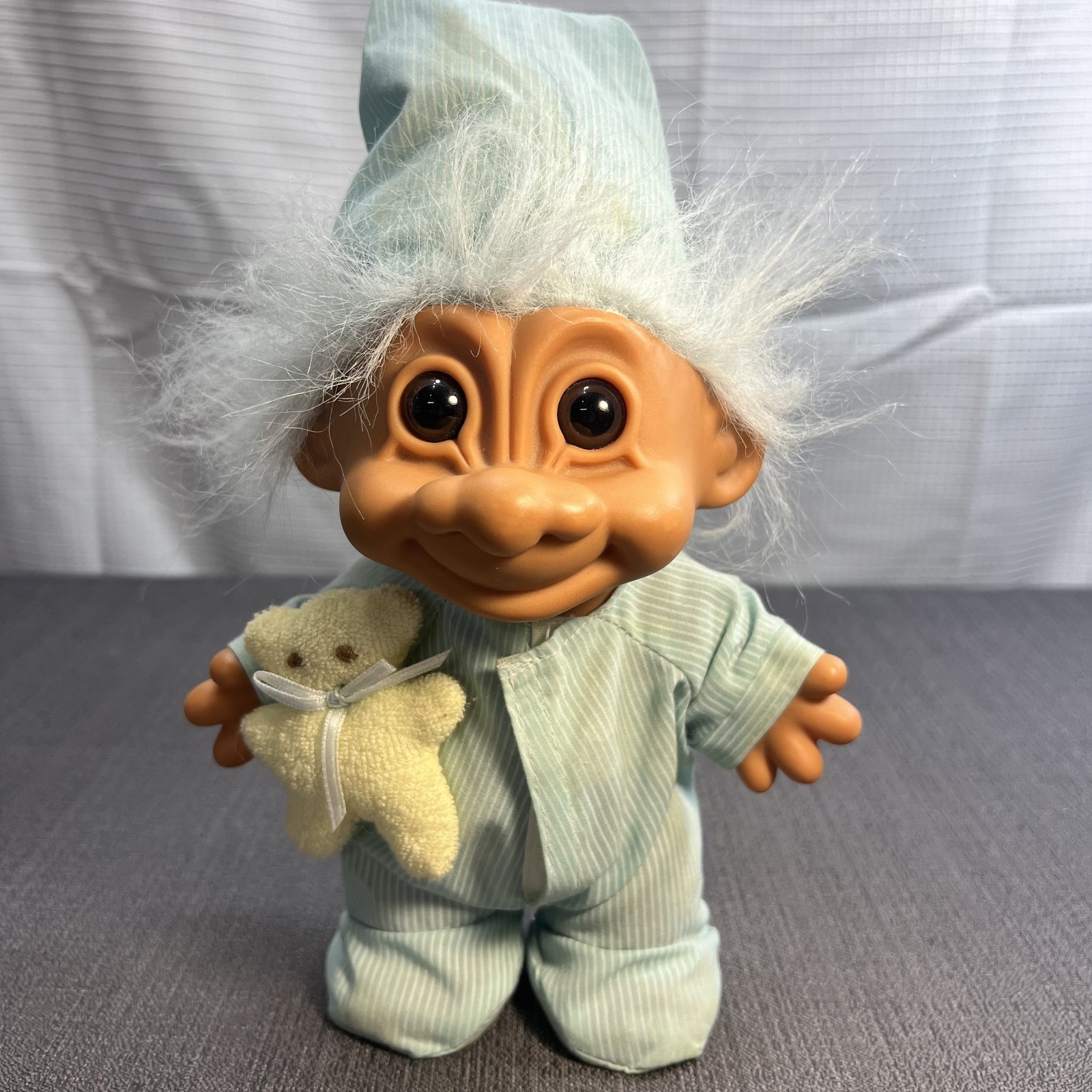 Vintage 1990’s Sleepy Time Night Russ 8″Troll Doll Blue Trap Door Pajamas