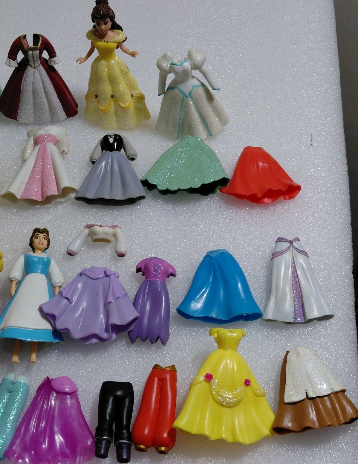 Disney Princess Magic Clip Pollypocket Dolls Ariel Aurora Belle 38pc Lot Clothes