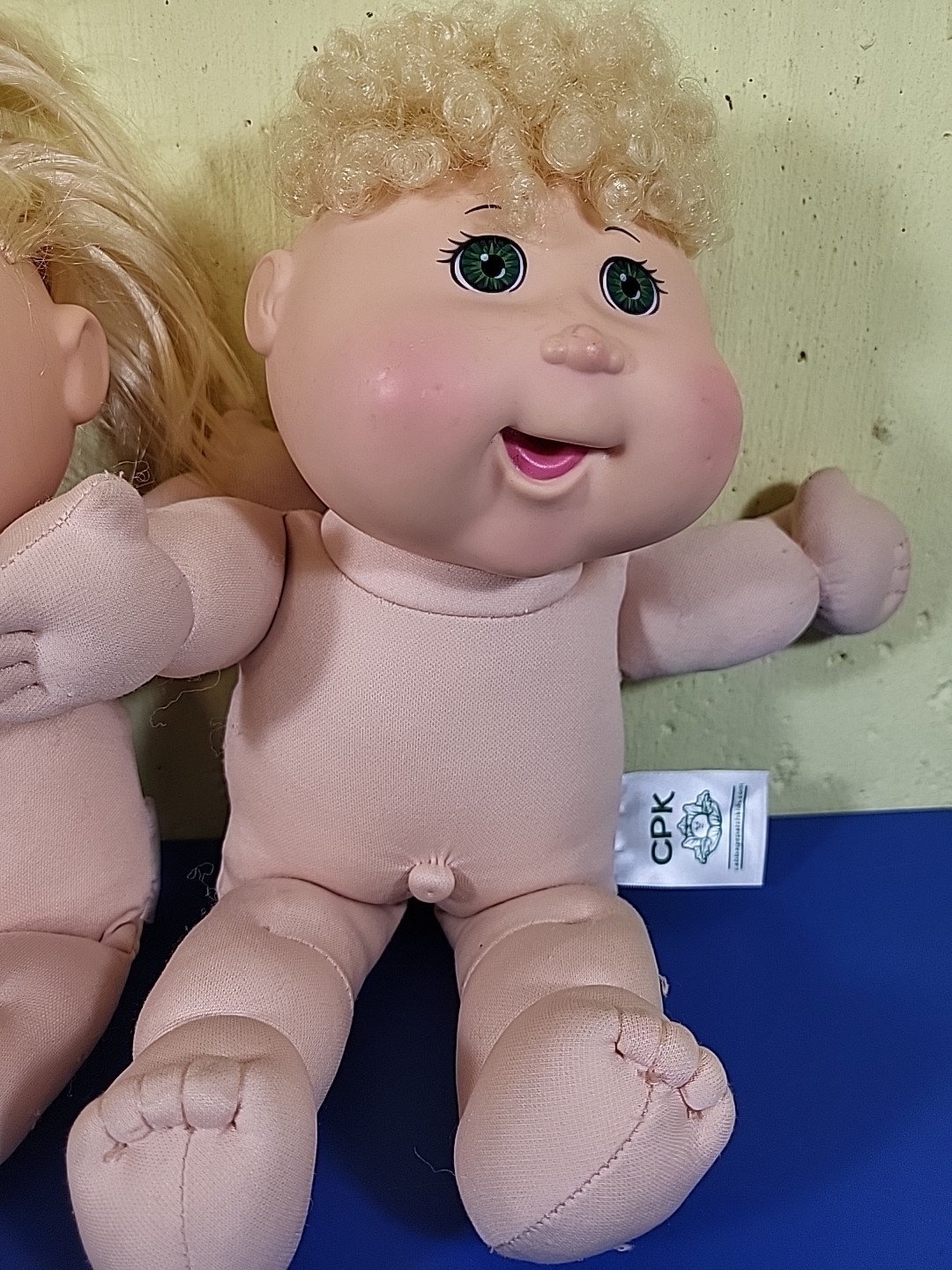 Two 2017 & 2015 CABBAGE PATCH KIDS Blonde Curly Straight Hair Blue Green Eyes