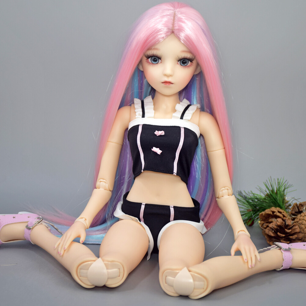 60cm BJD Doll Toy 18 Joints Girl Body w/Colorful Wig Blue Eyes Removable Outfits