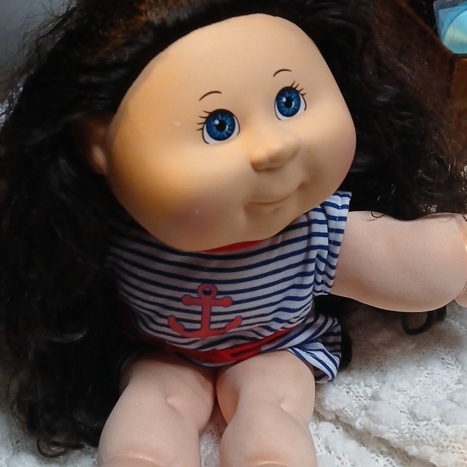 Cloth Play Doll Medium Complexion Long Black Curly Hair Sailor Outfit Set