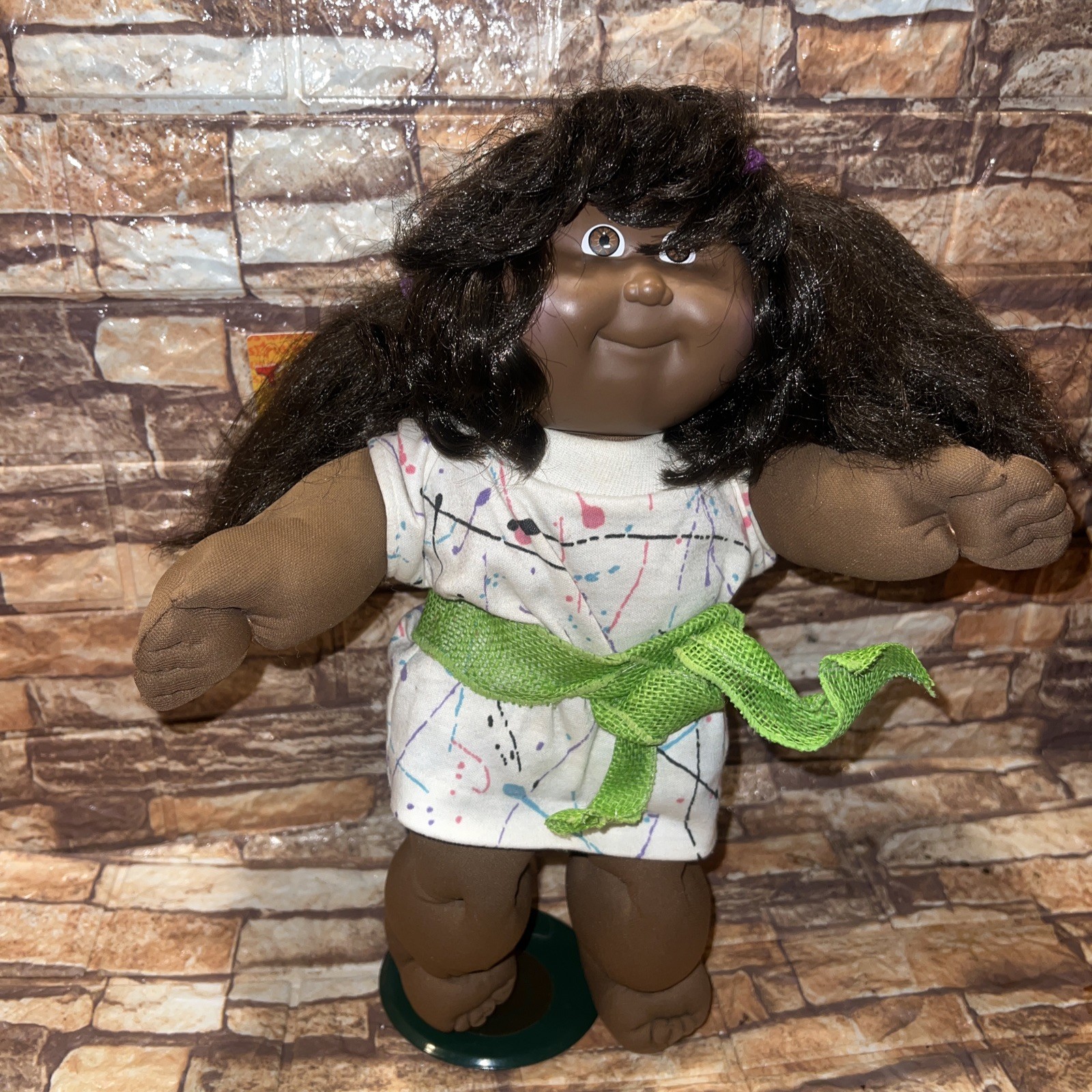 Cabbage Patch Black Doll Long Black Hair Cornsilk Pigtails/Bangs No Tooth Rare