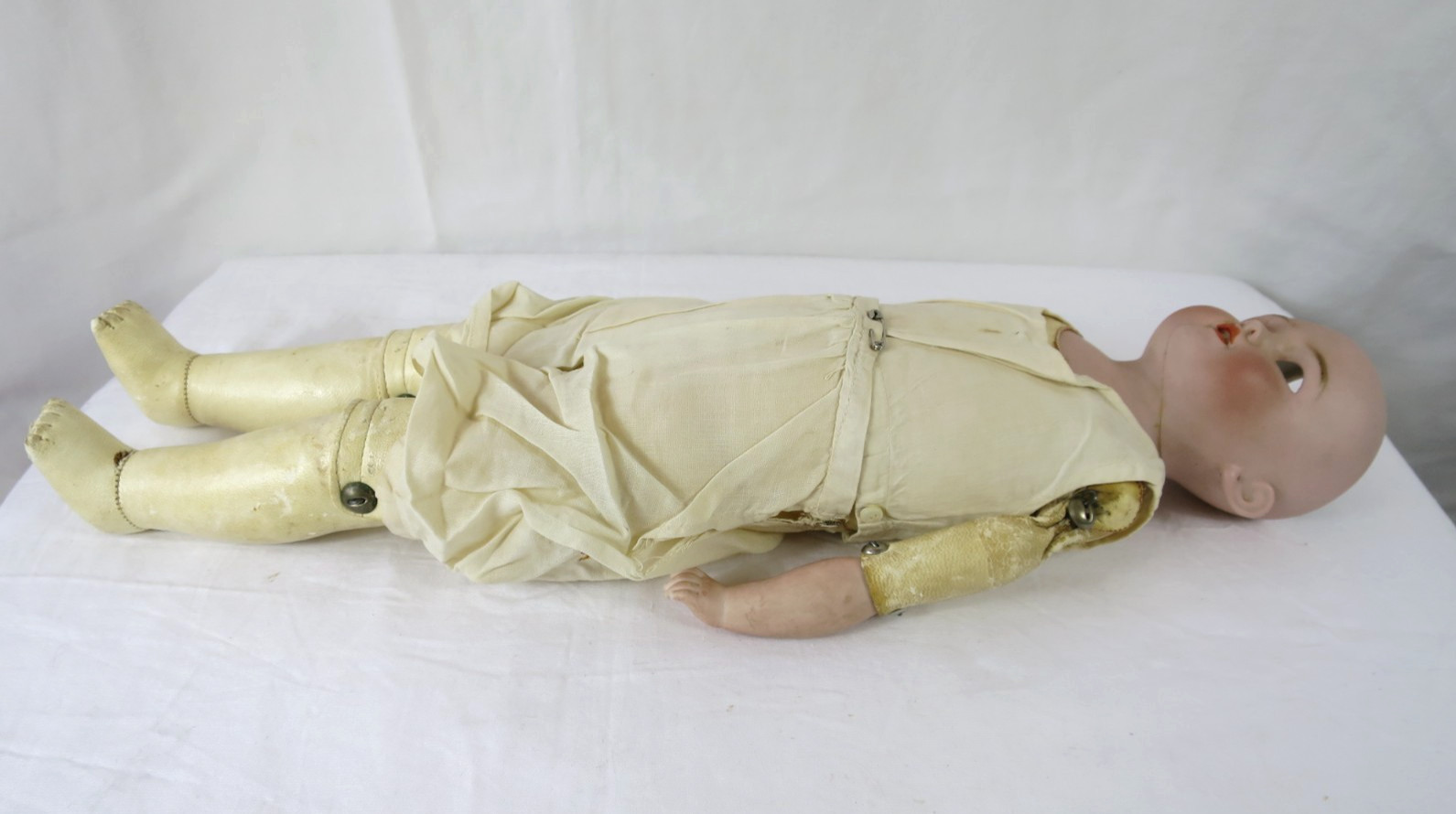 Antique Simon Halbig Bisque Head Leather Body German Doll Needs Repair