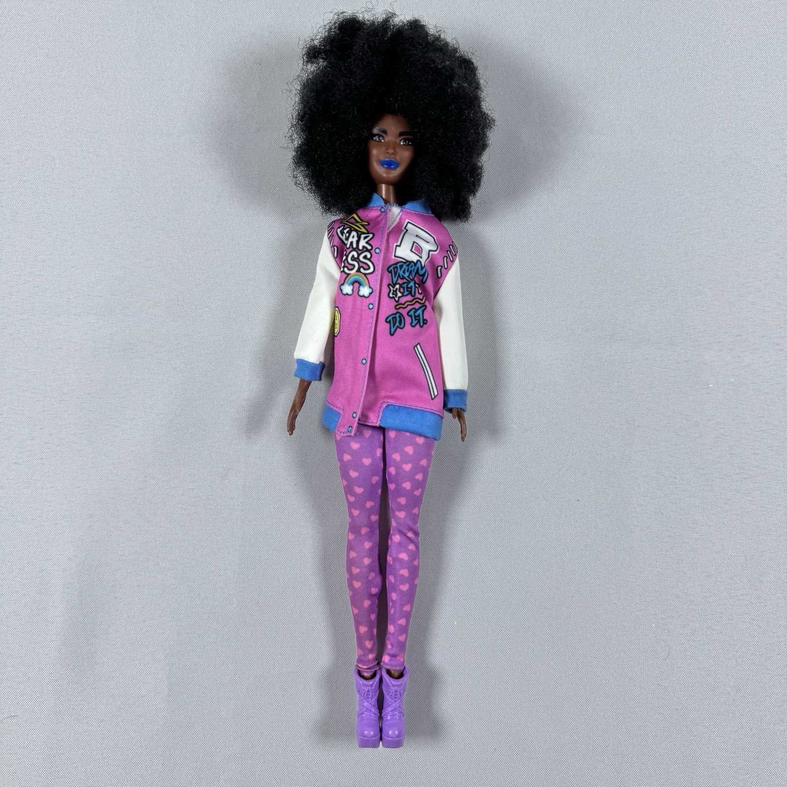 Barbie Tall Fashionista Doll #156 with Afro and Blue Lipstick Clothes