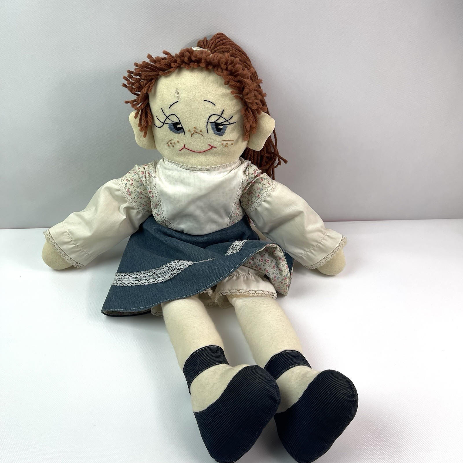 Handmade Rag Doll Signed Janeway 9-83 Waldport OR Floral Vintage Cloth Doll