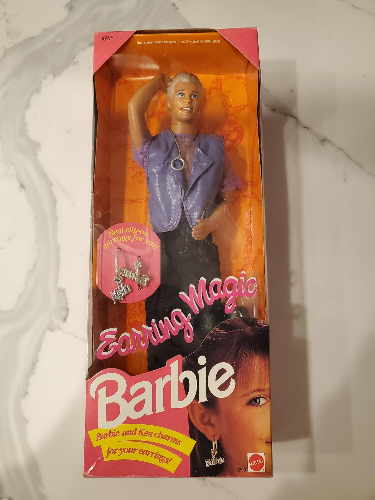 NIB 1992 Vintage Mattel Earring Magic Ken Doll Barbie Multilingual RARE! #2290