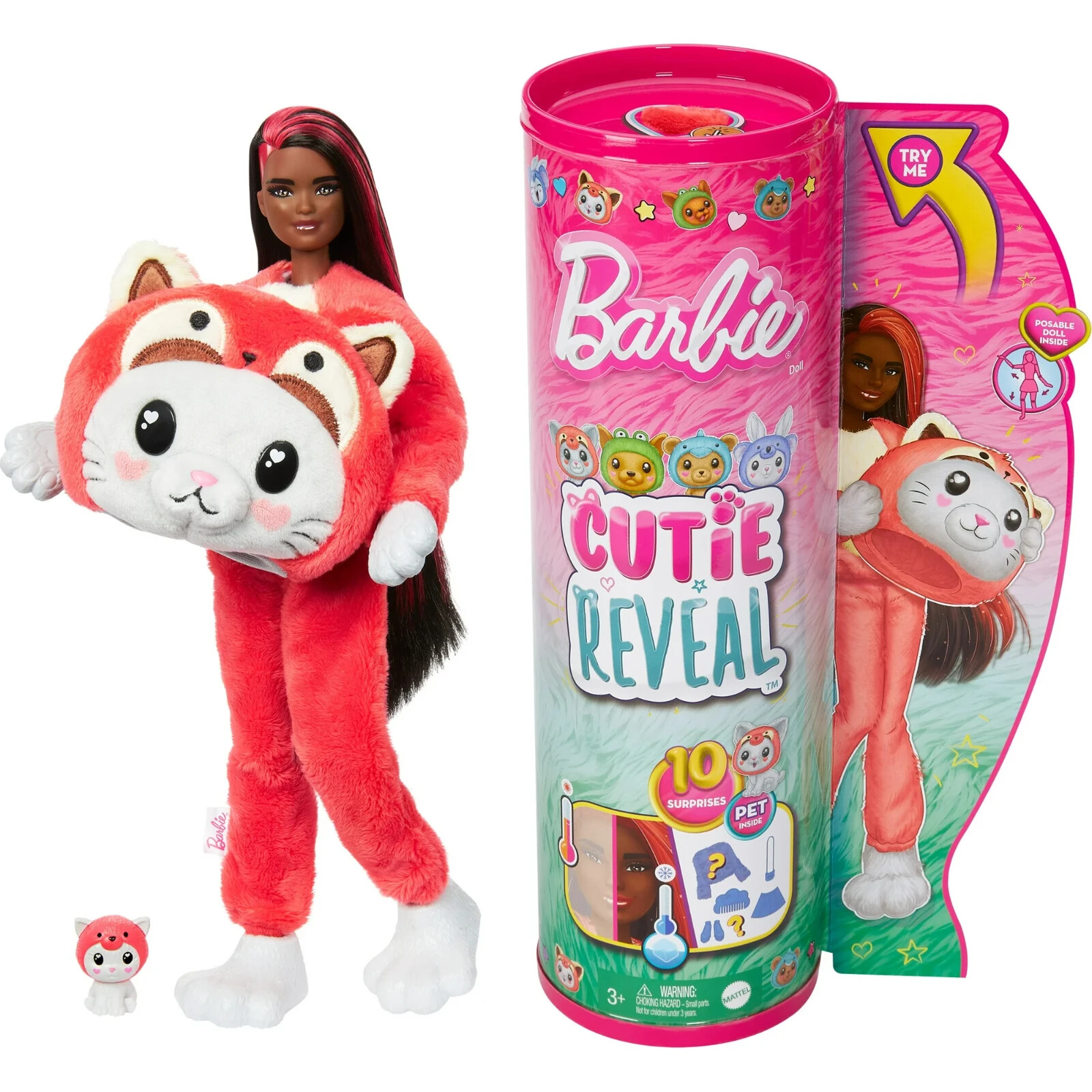 Barbie Cutie Reveal Doll Red Panda Kitten with 10 Surprises Accessories & Pet