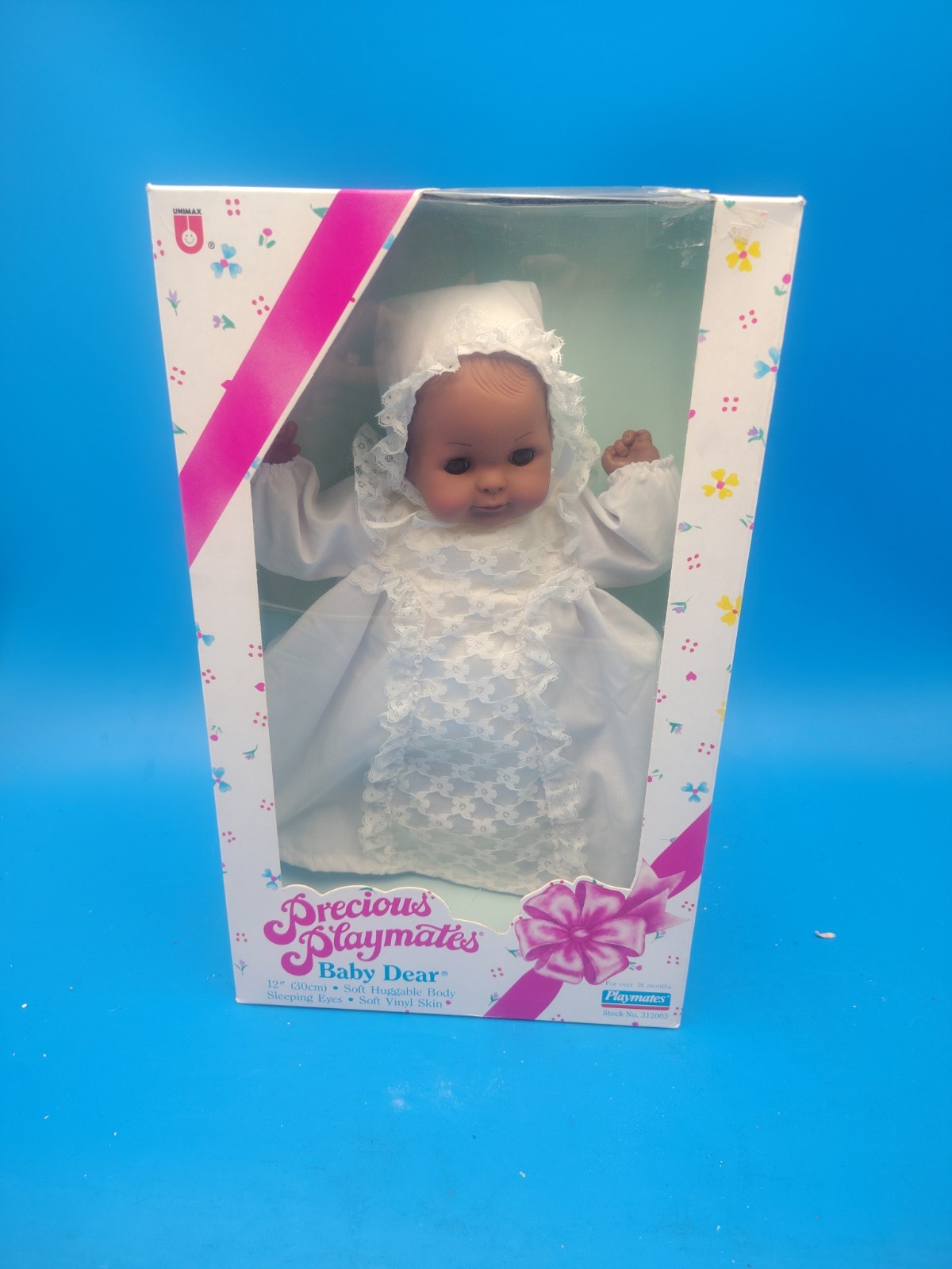 12” 1987 Precious Playmates Vinyl Doll Baby Dear NEW Christening Dress Unimax