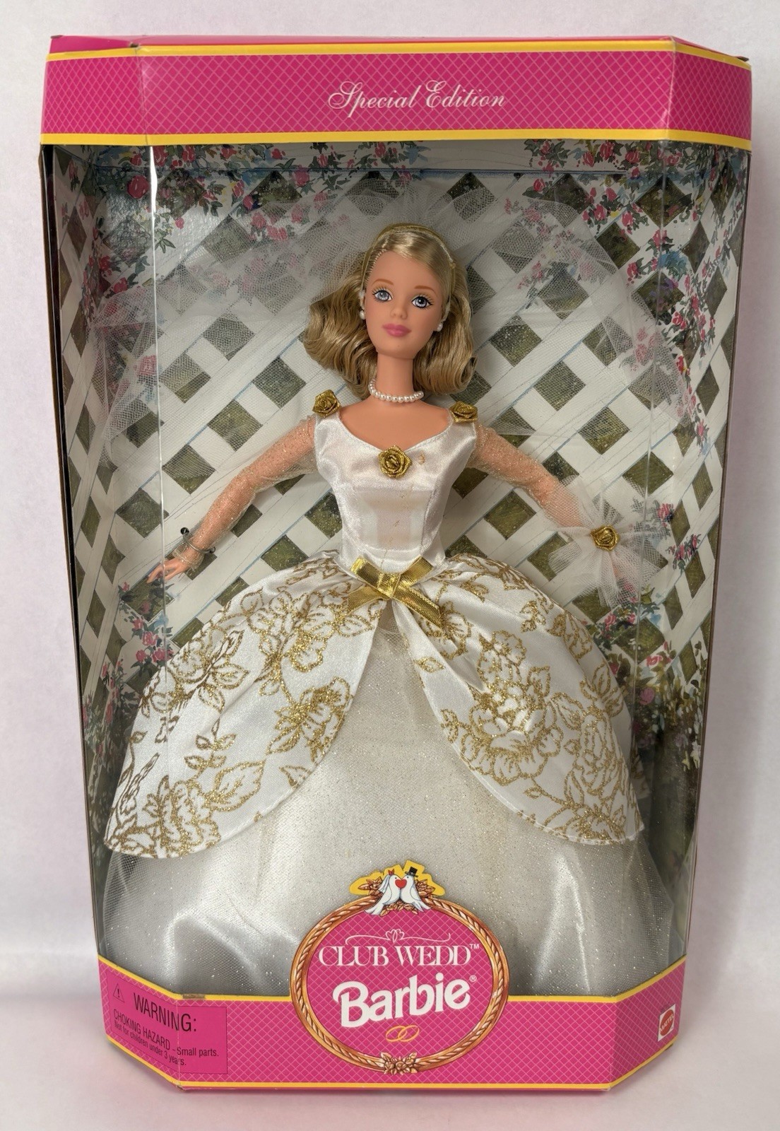 1997 Club Wedd Barbie Doll, Blonde Bride, White & Gold Wedding Dress #19717 NIB