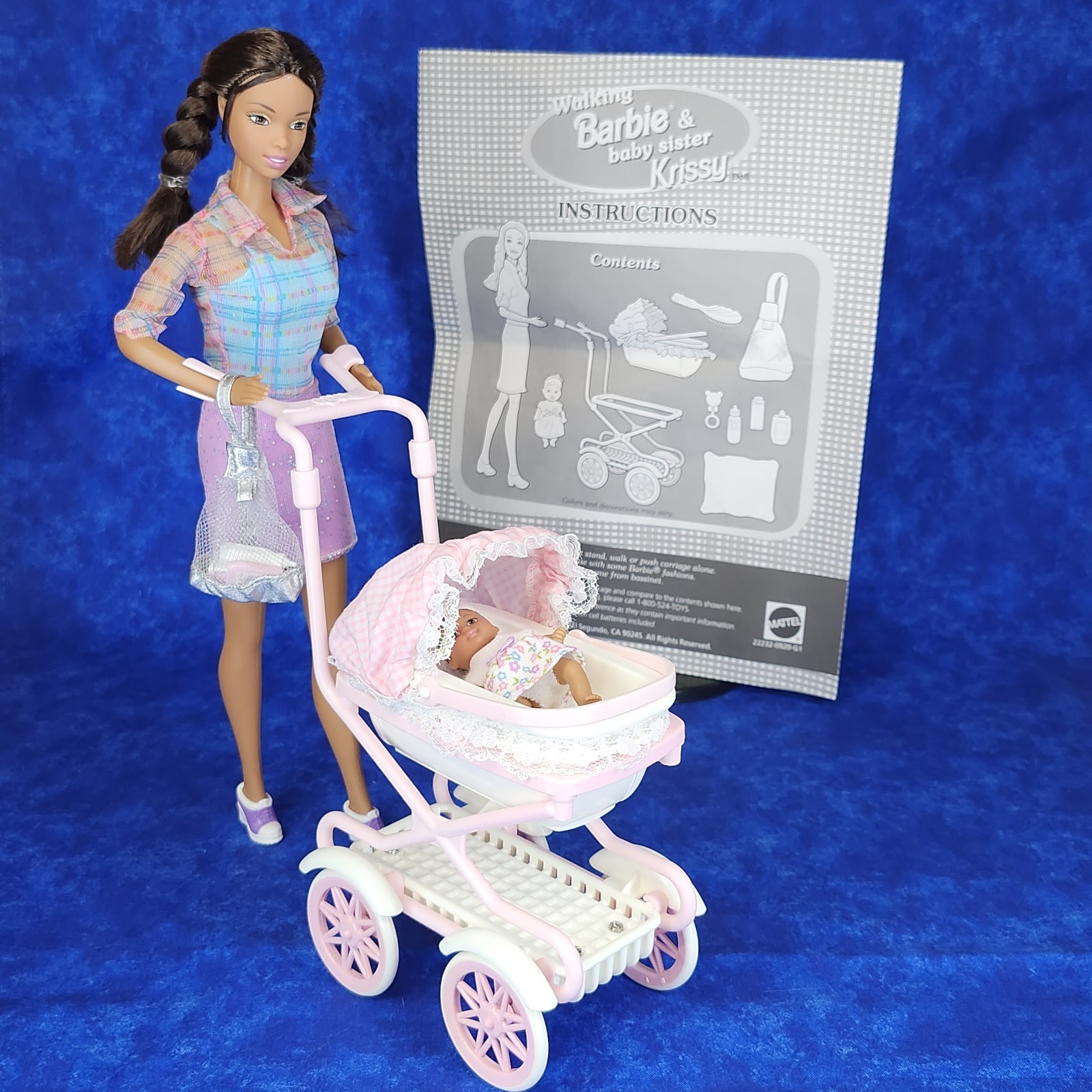 Walking AA Barbie & Baby Sister Krissy with Stroller Bassinet Working Set 100%