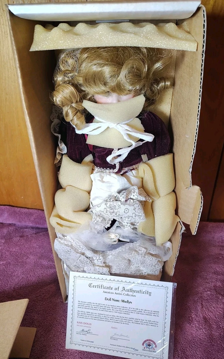 Kais Porcelain Madlyn Holiday Doll COA 308/2000 Janis Berard 18″ American Artist