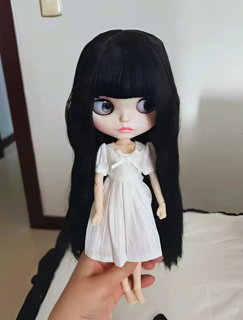 Neo Blythe Doll Black Hair Carved Lips Matte Face OOAK Jointed Body 4 Color Eyes
