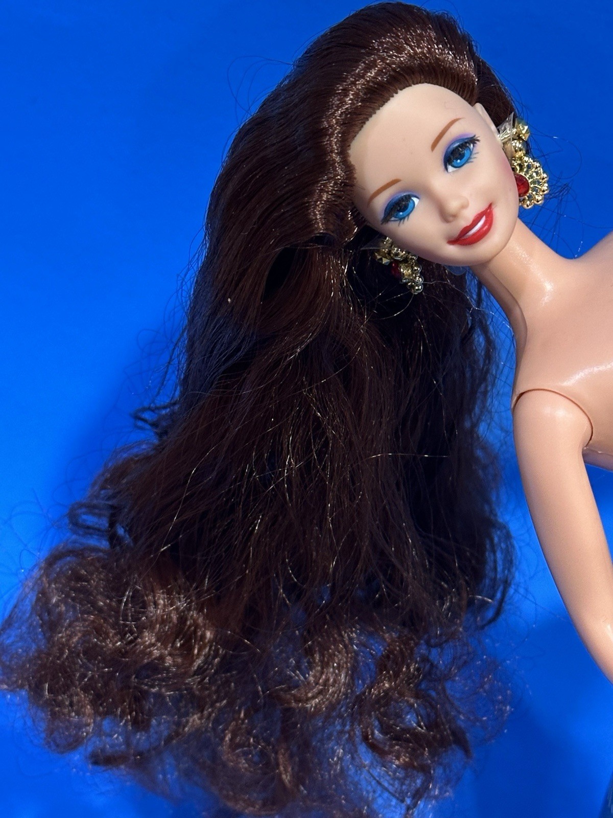 Barbie Doll w Superstar Face & Red Long Hair & Rooted Eyelashes & Earrings ?