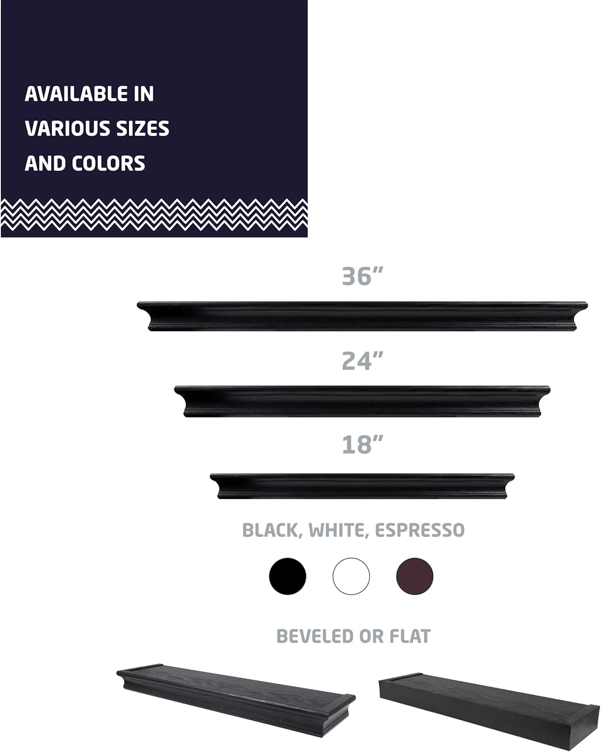Black Floating Shelf 24″x6″ – Tool-Free Mounting, Holds 20lbs, Level Included