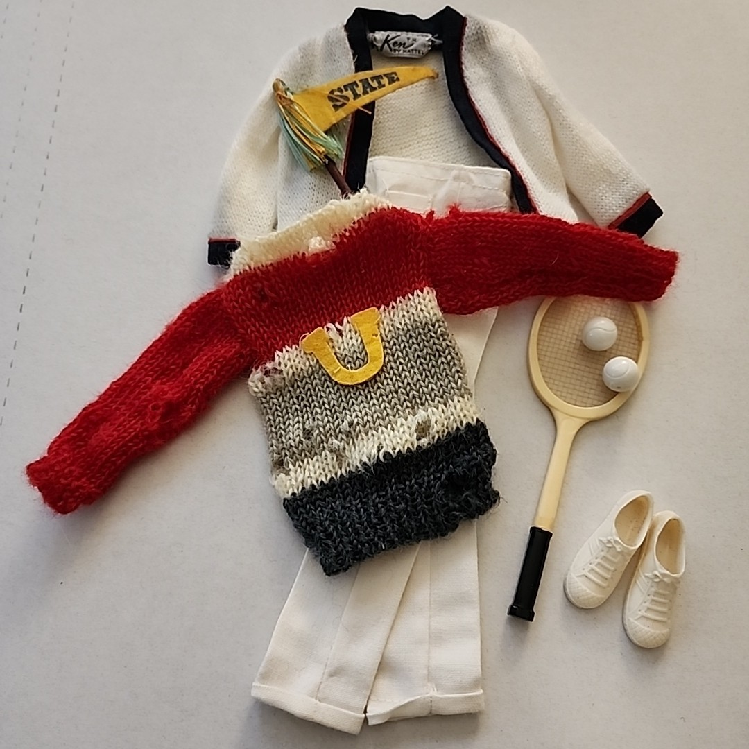 1960 Ken Doll With Yellow Case, Several Outfits And Accessories