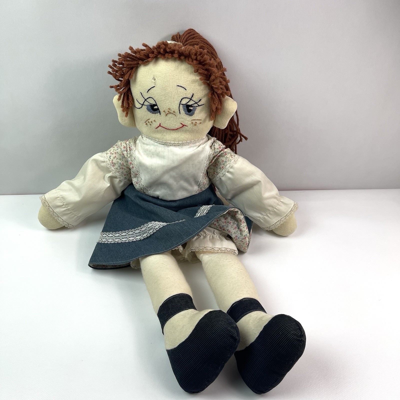 Handmade Rag Doll Signed Janeway 9-83 Waldport OR Floral Vintage Cloth Doll