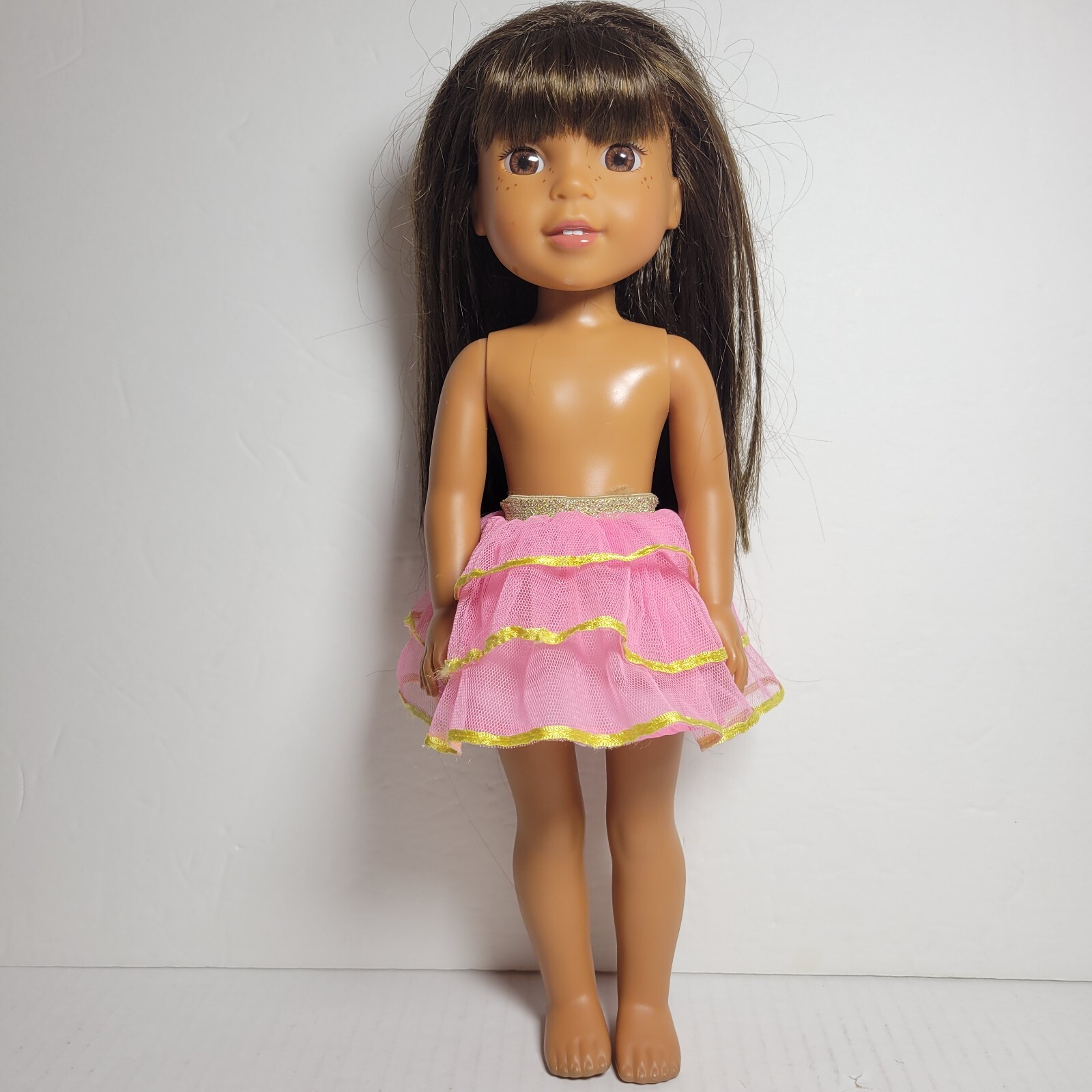 American Girl Wellie Wishers Ashlyn Doll With Freckles Brown Hair Meet Skirt