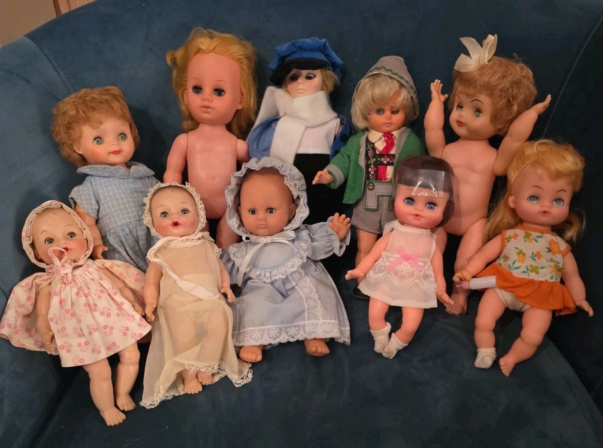 Mixed Lot 10 Vintage Antique Dolls Hard Plastic With Sleepy Eyes