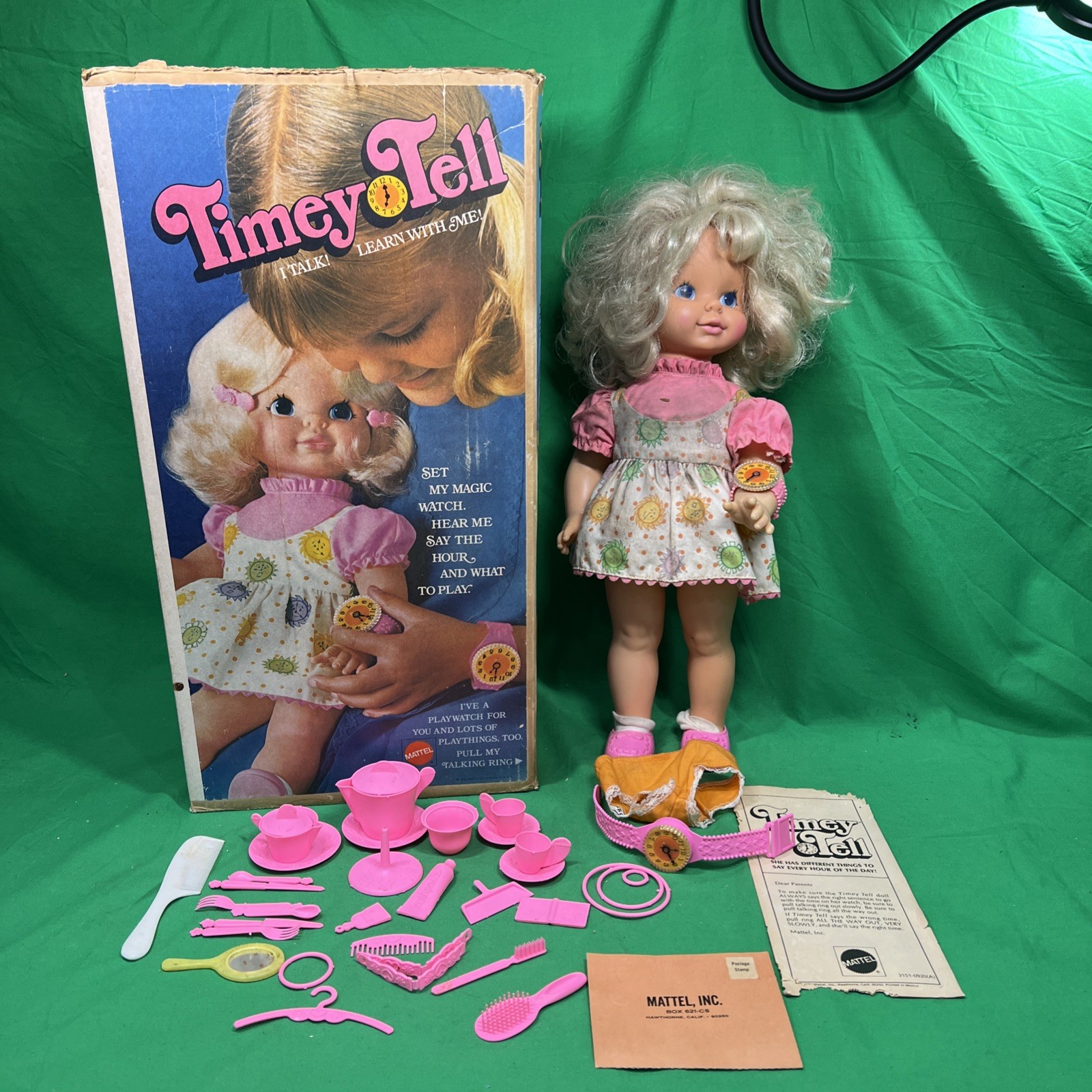 Vintage 17″ Mattel “Timey Tell” Doll Original Plus Accessories And Box